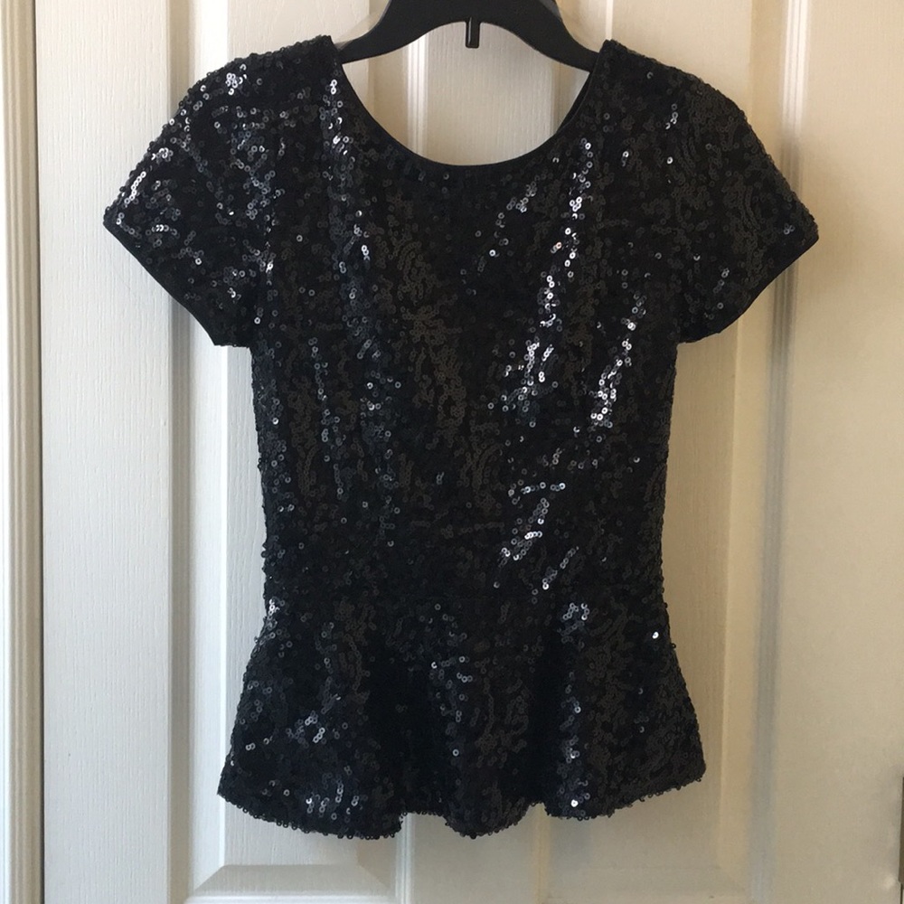 Black Sequin Peplum Top